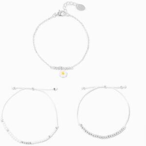 Icing Silver Daisy Chainlink & Beaded Bracelets (3 Pack)